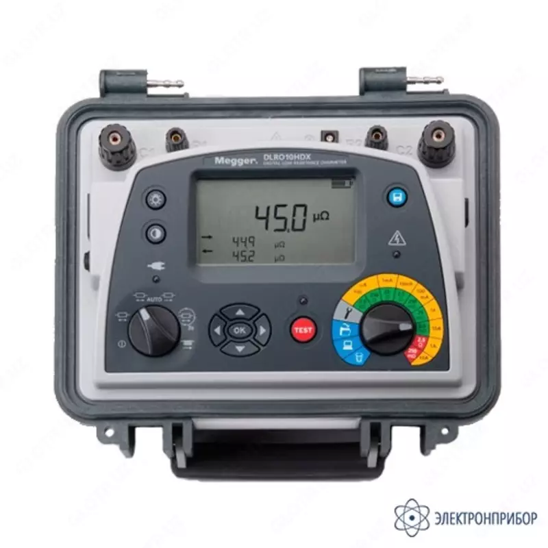 DLRO10HDX raqamli mikroohmmetr bolib  u sinov qisqichlari bilan birga keladi