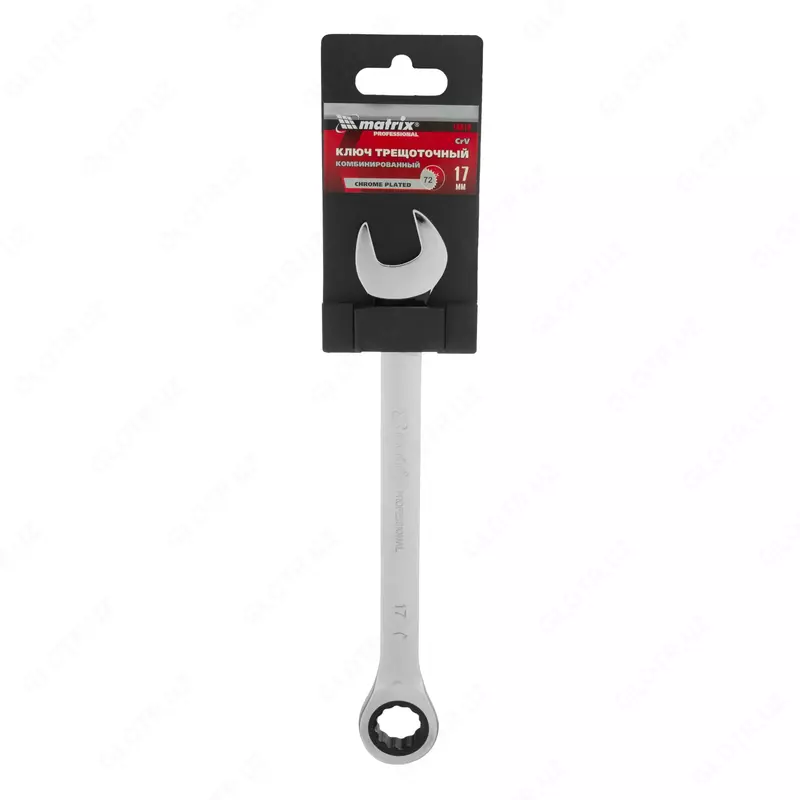  Ключ комбинированный трещоточный  17 мм  CrV  зеркальный хром Matrix Professional - 