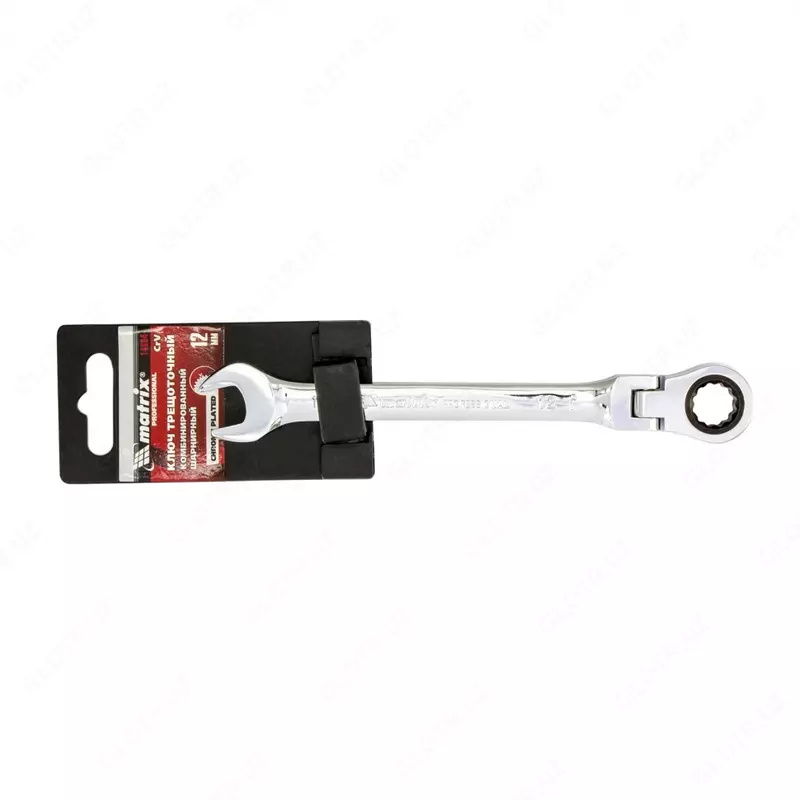  Ключ комбинированный трещоточный  12 мм  CrV  шарнирный  зеркальный хром Matrix Professional - 