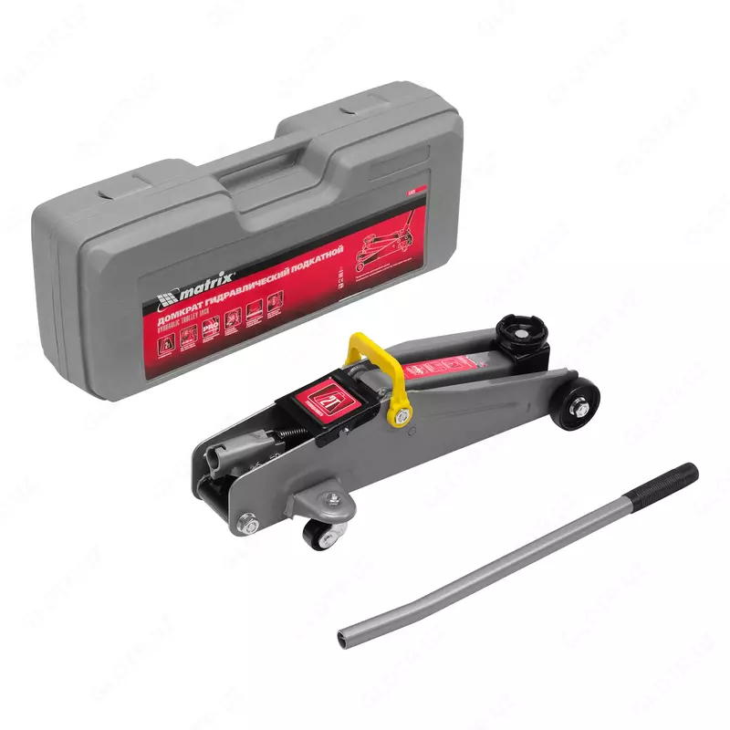 Домкрат гидравлический подкатной  2 т  высота подъема 135-385 мм  в пластиковый кейсе Matrix