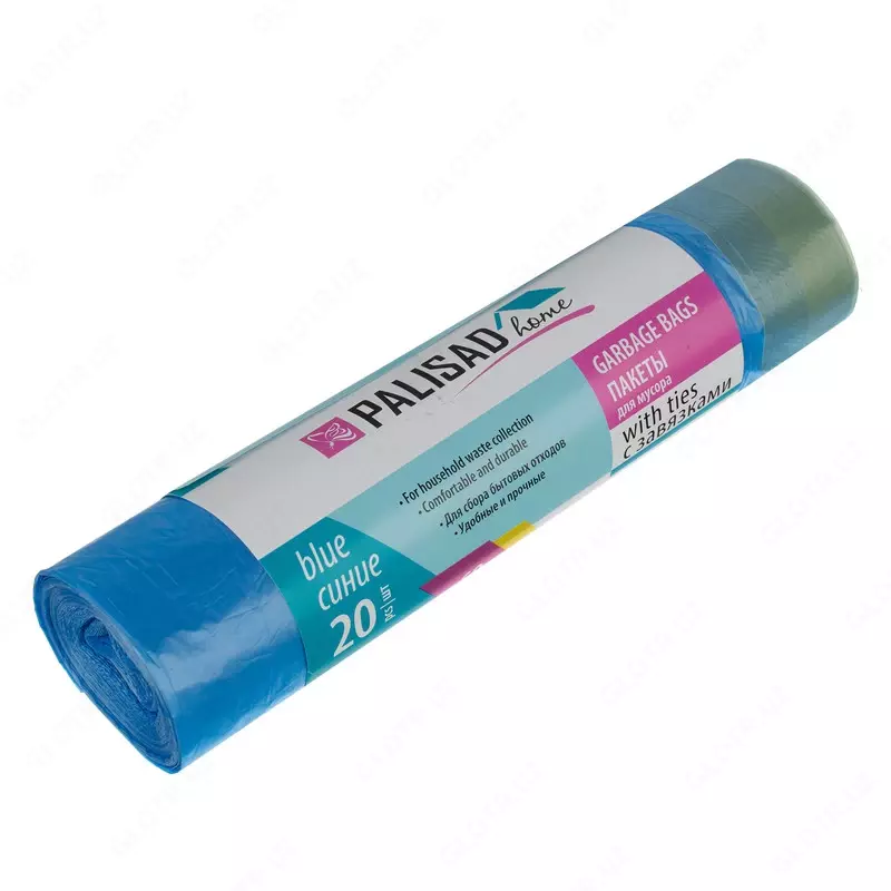 Пакеты для мусора с завязками 60 л x 20 шт.  синие  Home Palisad