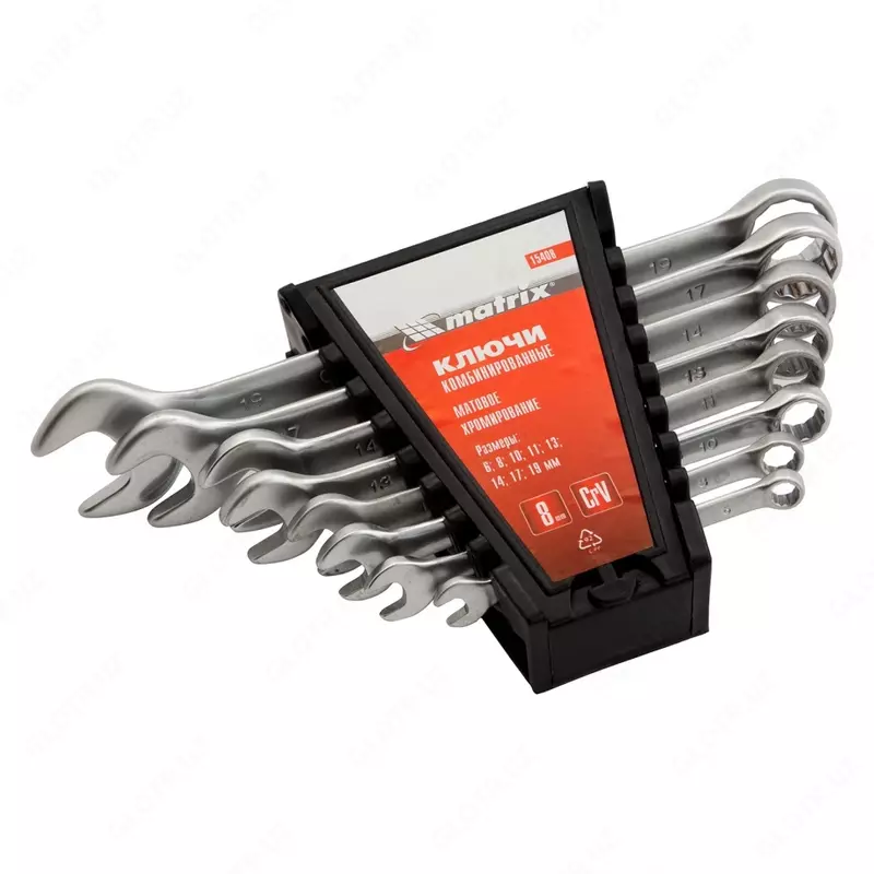 Набор ключей комбинированных  6-19 мм  8 шт  CrV  матовый хром Matrix