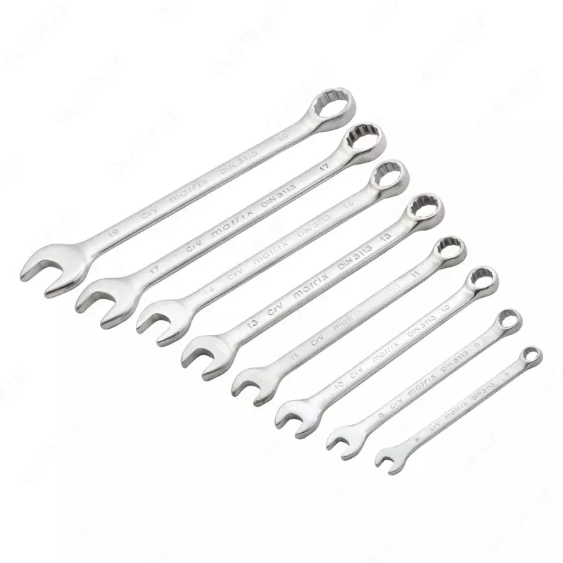  Набор ключей комбинированных  6-19 мм  8 шт  CrV  матовый хром Matrix - 