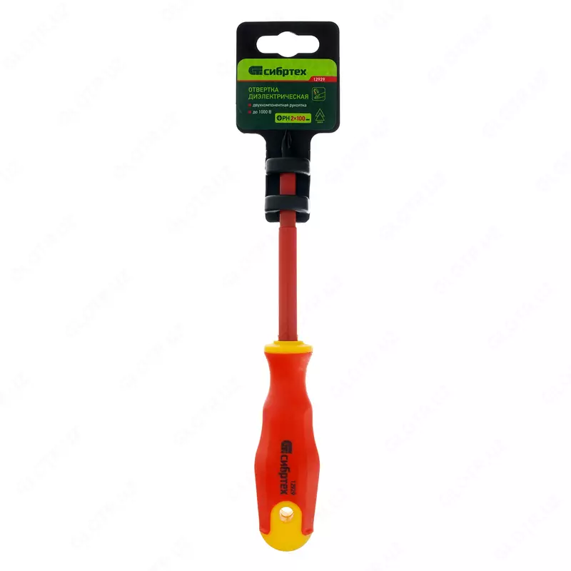 Отвертка диэлектрическая PH2 х 100 мм  CrV  до 1000 В  двухкомпонентная рукоятка Сибртех Только в розницу