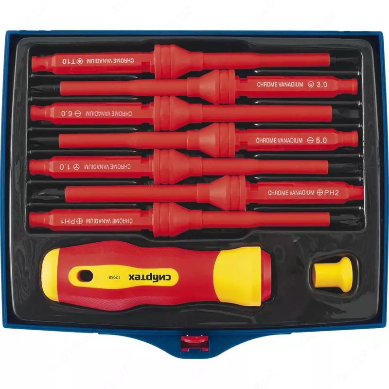 Отвертка со сменными жалами  диэлектрическая до 1000 В  9 предметов  CrV Сибртех