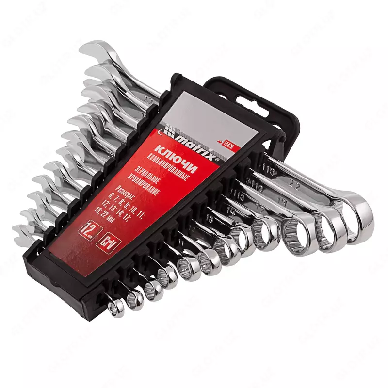 Набор ключей комбинированных  6-22 мм  12 шт  CrV  полированный хром Matrix