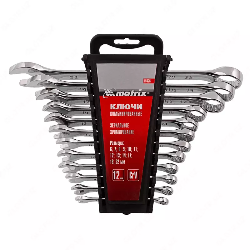  Набор ключей комбинированных  6-22 мм  12 шт  CrV  полированный хром Matrix - 