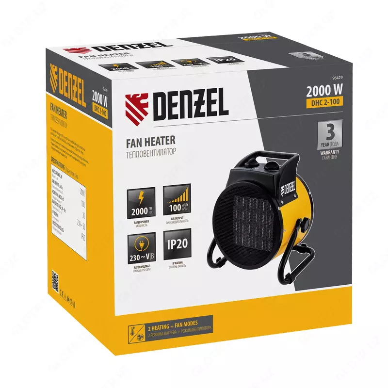  Тепловая пушка  керамический нагреватель (тепловентилятор) DHC 2-100  230 В  0.025/1/2 кВт Denzel - ООО QUATTRO PRO