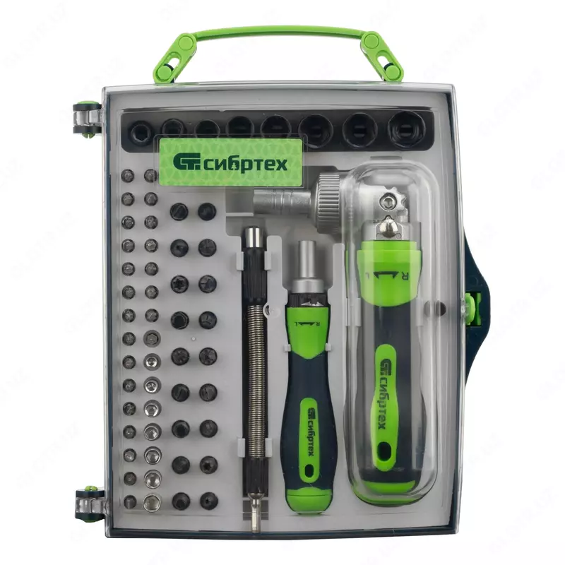 Отвертки реверсивные с набором бит  торцевых головок  61 предмет  CrV Сибртех