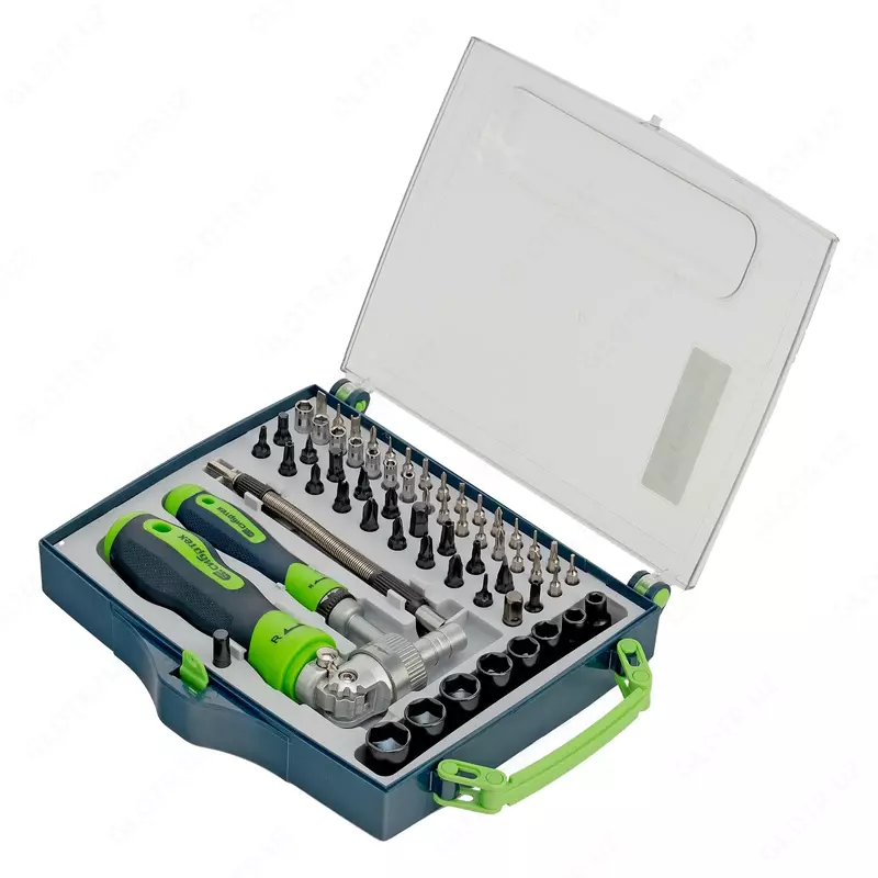  Отвертки реверсивные с набором бит  торцевых головок  61 предмет  CrV Сибртех - 