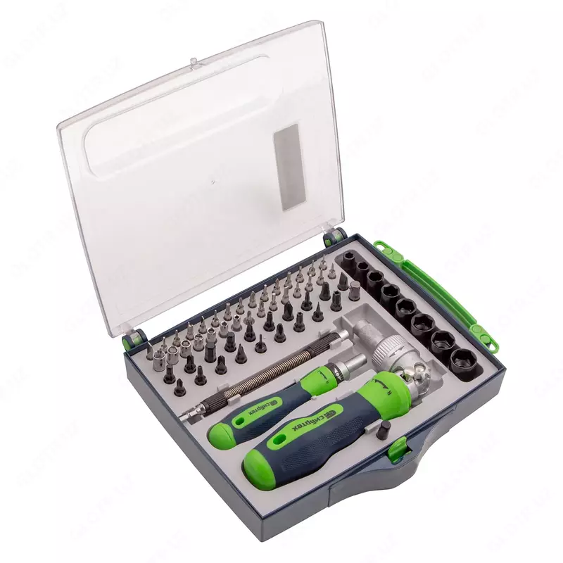  Отвертки реверсивные с набором бит  торцевых головок  61 предмет  CrV Сибртех Отвертки