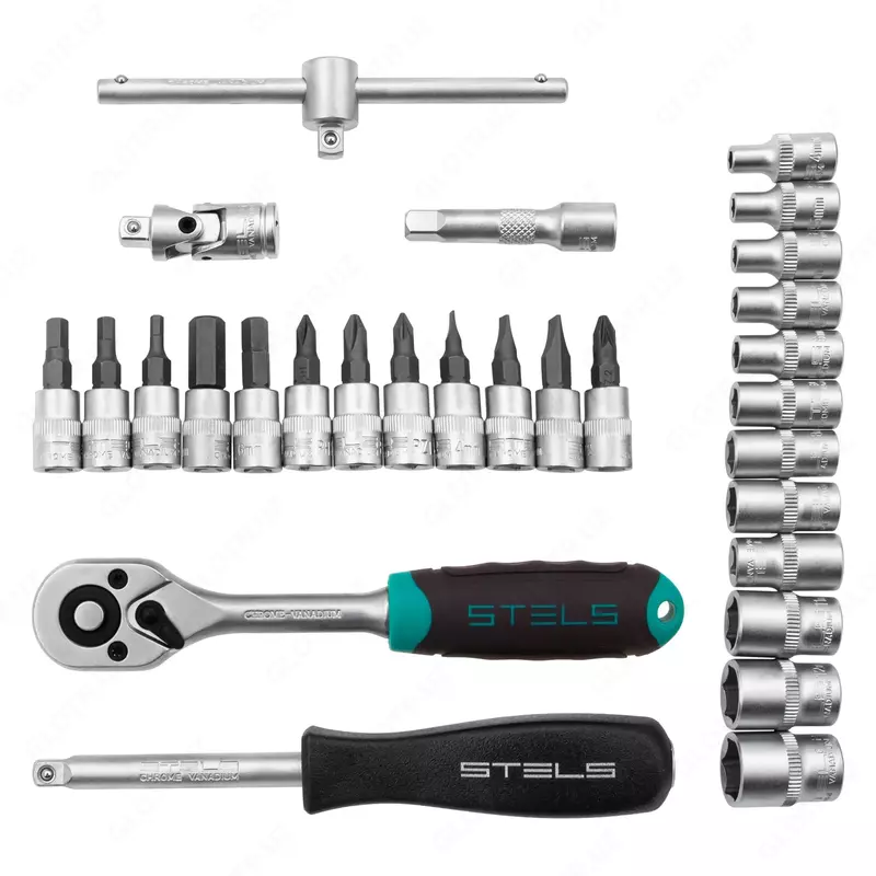  Набор инструментов  1/4  CrV  пластиковый кейс 29 предметов Stels Только в розницу