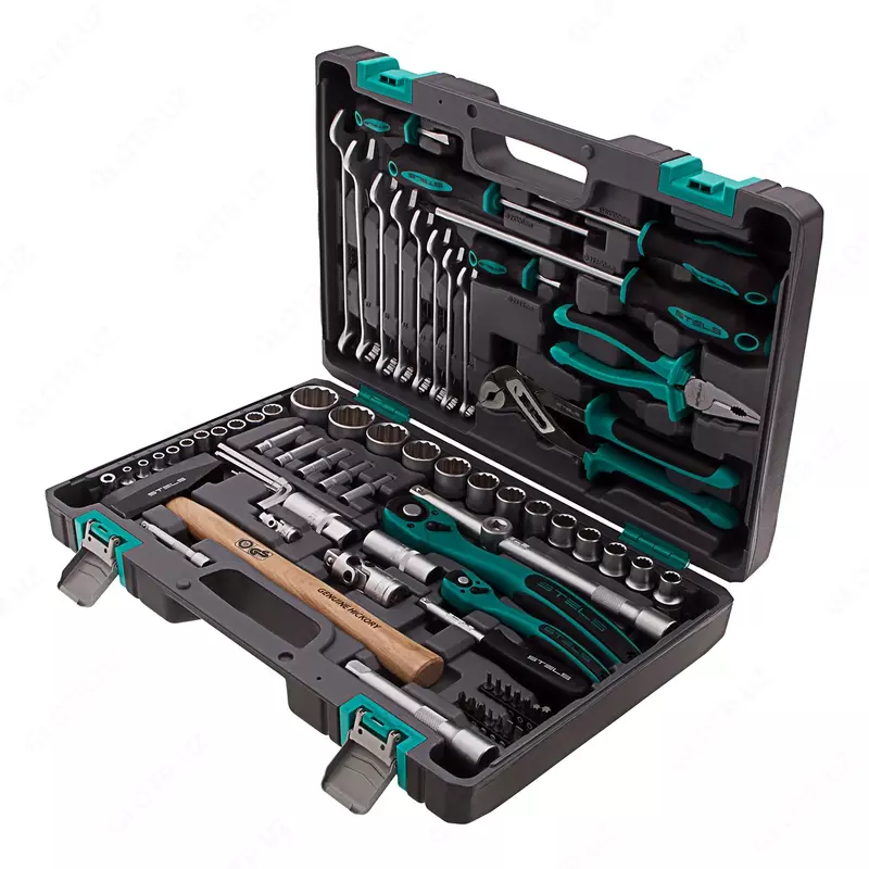  Набор инструментов  1/2  1/4  CrV  12 гранные головки  пластиковый кейс  76 предметов Stels - 