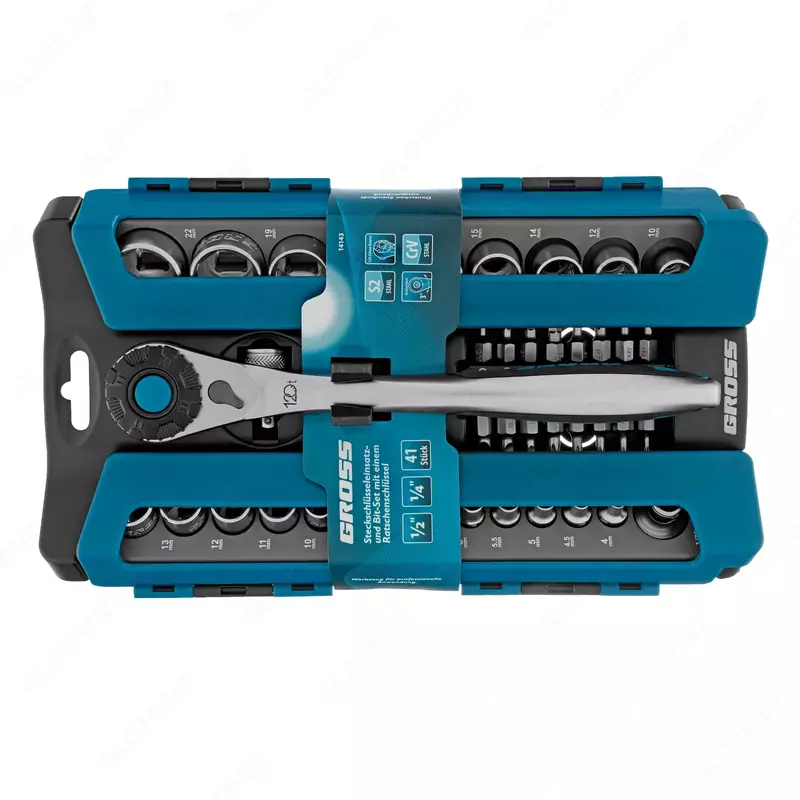  Набор торцевых головок  трещотка 120 зубьев  1/2  1/4  CrV  41 предмет Gross - ООО QUATTRO PRO