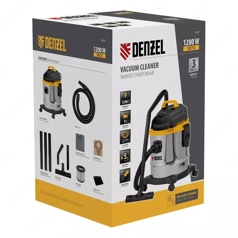  Qurilish changyutgichi SVC15  1200 Vt  15 l idish  2 m shlang Denzel  - ООО QUATTRO PRO