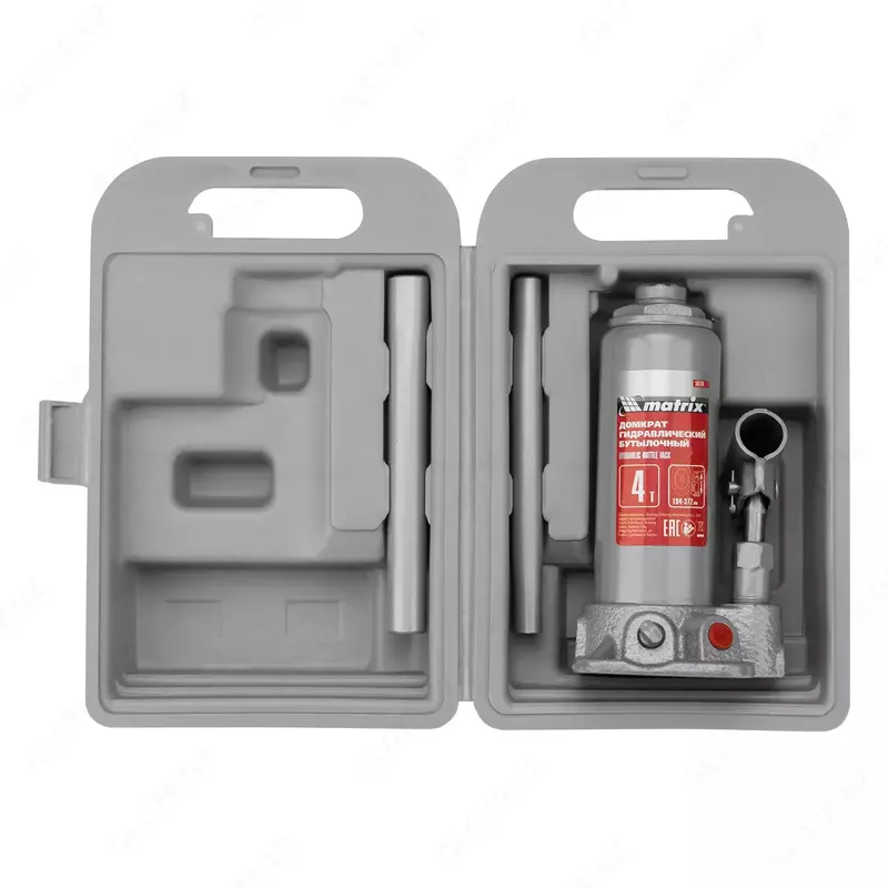  Домкрат гидравлический бутылочный  3 т  высота подъема 194-372 мм  в пластиковый кейсе Matrix Только в розницу