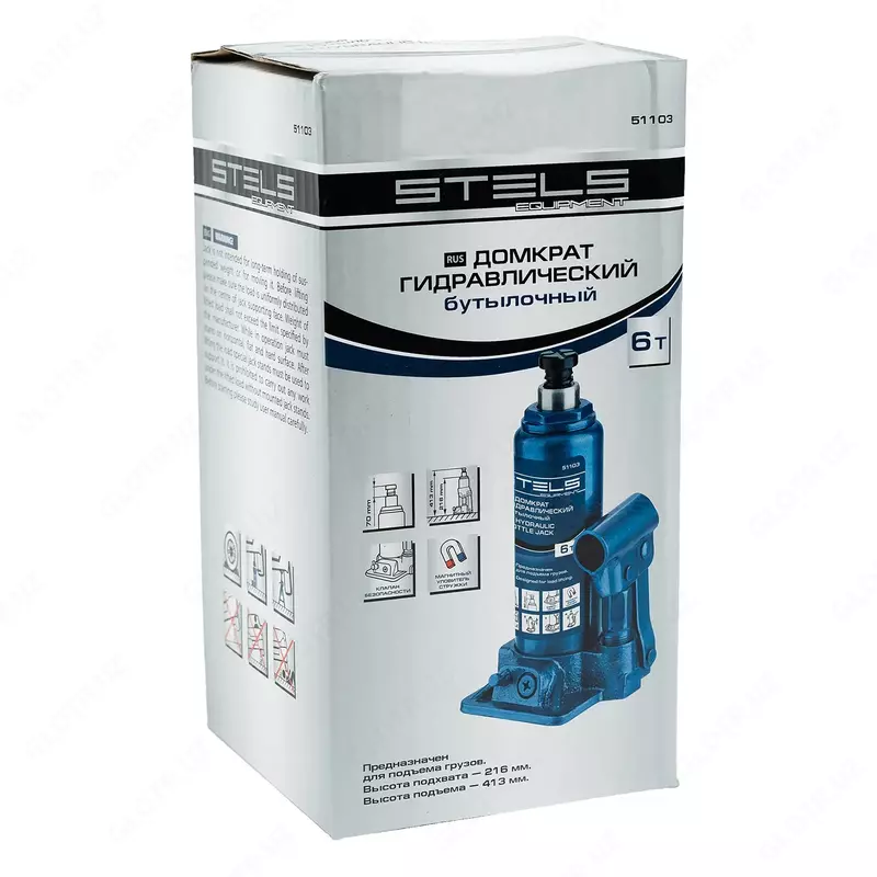  Домкрат гидравлический бутылочный  6 т  H подъема 216-413 мм Stels  - ООО QUATTRO PRO