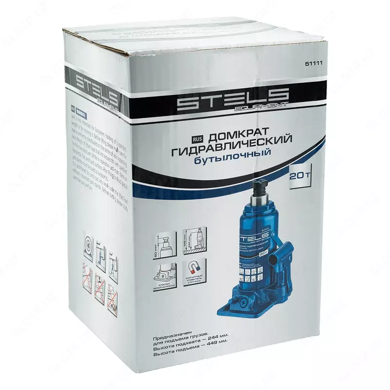 Домкрат гидравлический бутылочный  20 т  H подъема 244-449 мм Stels - ООО QUATTRO PRO