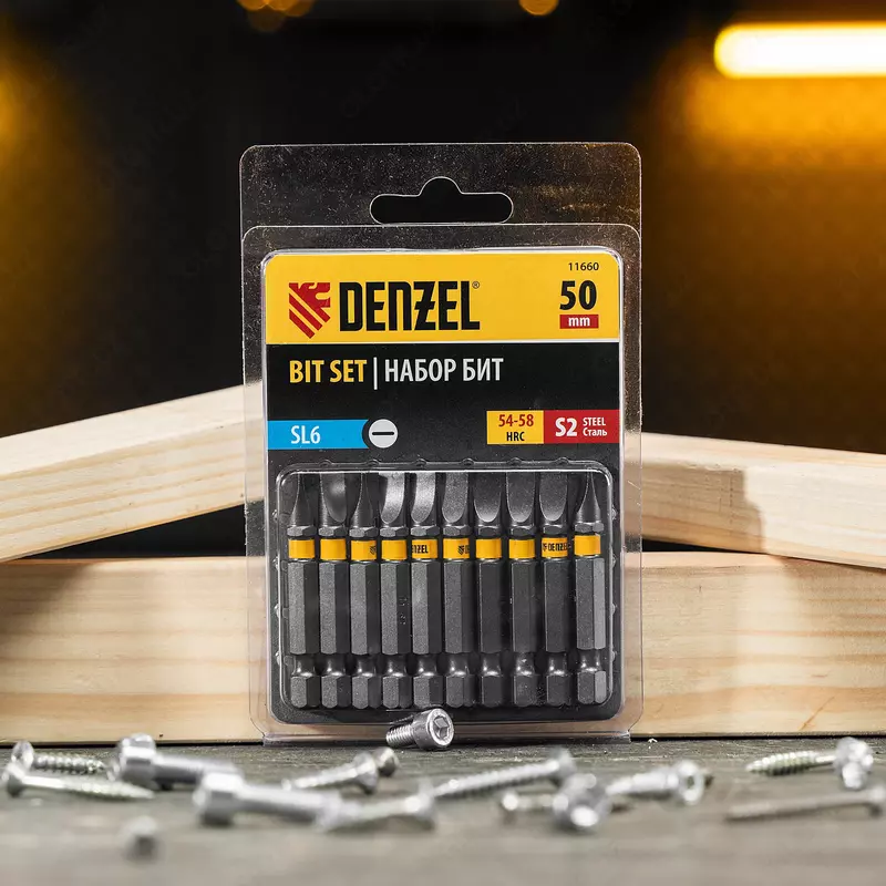  Бита SL6 0х50  сталь S2  шестигранный профиль  10 шт. Е 6 3 Denzel - ООО QUATTRO PRO
