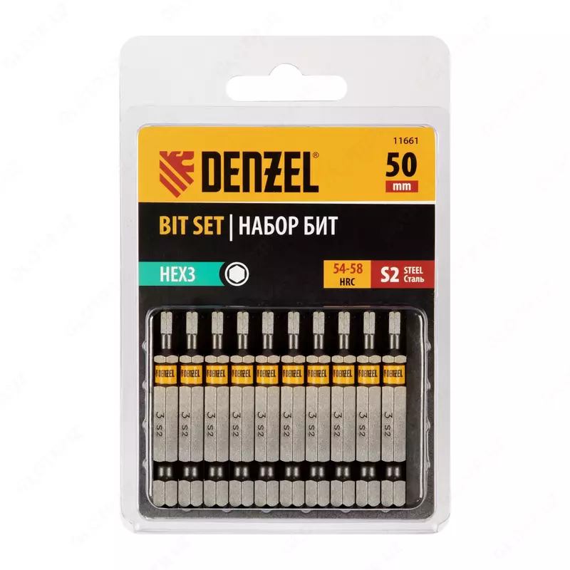  Бита HEX 3х50  сталь S2  шестигранный профиль  10 шт. Е 6 3 Denzel - 