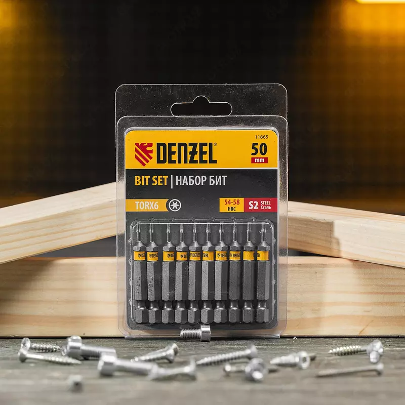  Бита TX 6х50  сталь S2  шестигранный профиль  10 шт. Е 6 3 Denzel - ООО QUATTRO PRO
