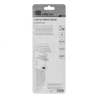  Набор ключей имбусовых HEX  1.5-10 мм  45x  закаленные  9 шт  удлиненные  никель Сибртех Шестигранные ключи