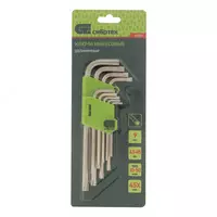  Набор ключей имбусовых Tamper-Torx   9 шт: ТТ10-ТТ50.45x  закаленные  удлиненные  никель Сибртех - Шестигранные ключи