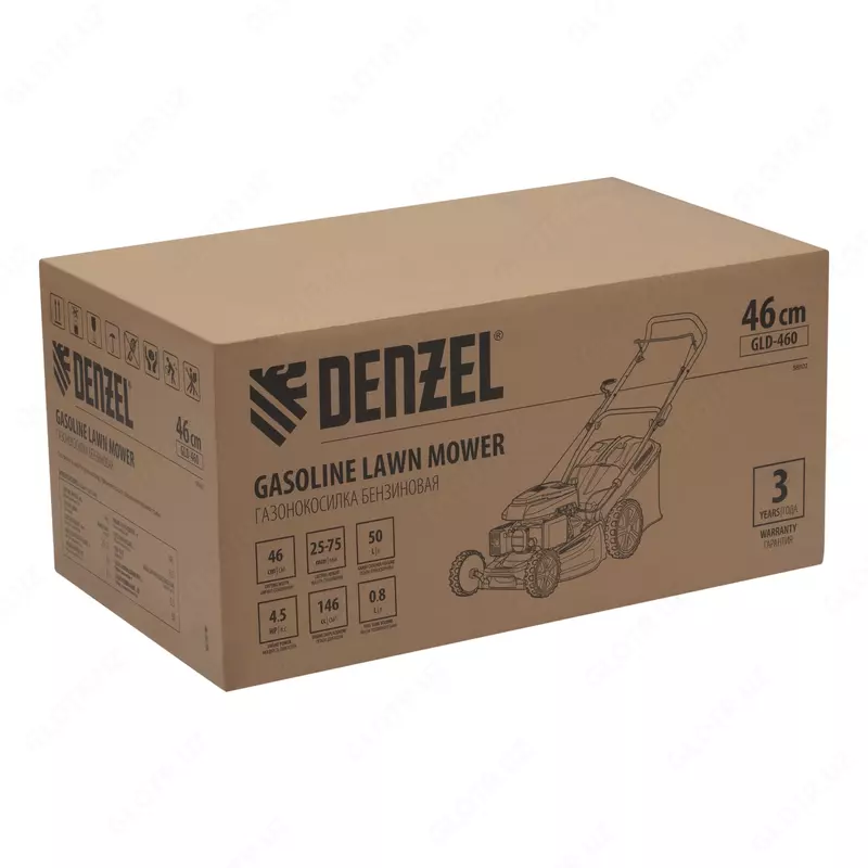  Газонокосилка бензиновая GLD-460  146 куб.см  ширина 46 см  ручная  7 уровней  травосборник 50 л Denzel ООО QUATTRO PRO