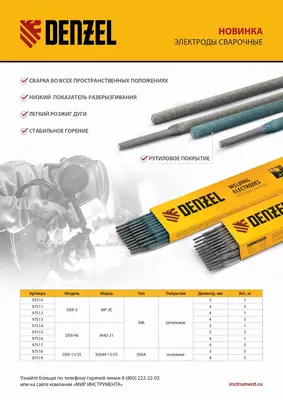 Электроды DER-3, диам. 3 мм, 1 кг, рутиловое покрытие Denzel