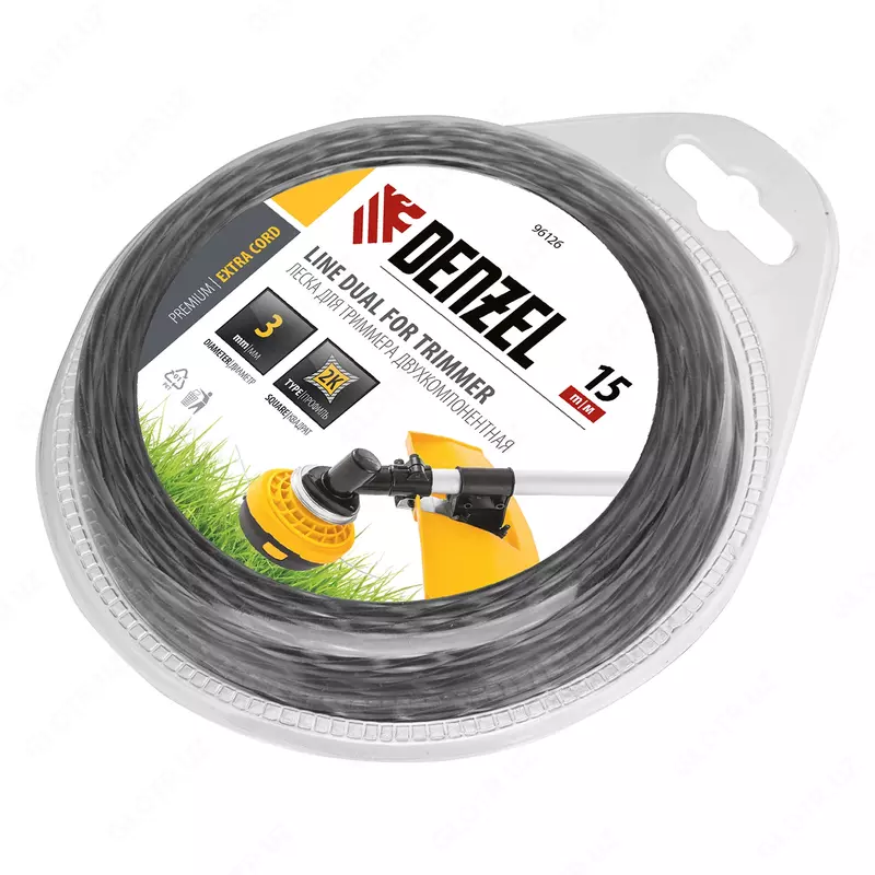 Леска для триммера двухкомпонентная  квадратная 3 мм x 15 м Extra cord Denzel