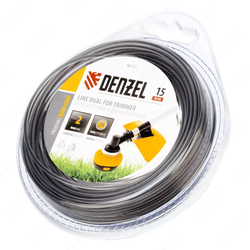 Леска для триммера  двухкомпонентная круглая 2 мм  15 м Extra cord Denzel
