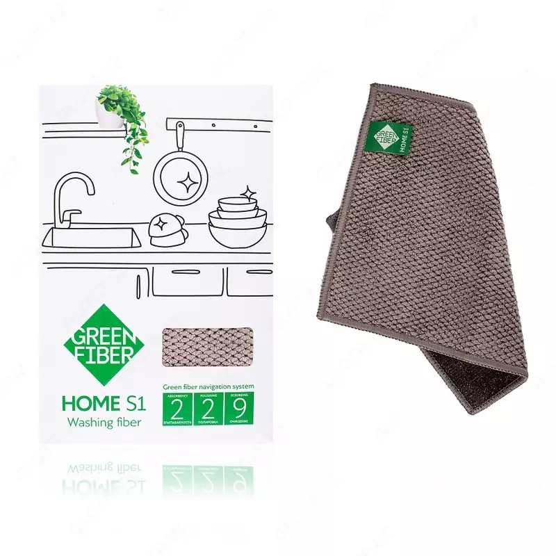 Файбер для мытья посуды Green Fiber Home S1, 20х16 см (#06002, серый)