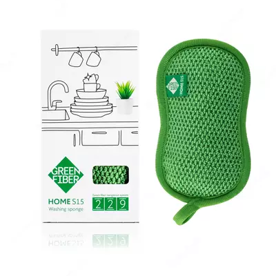 Губка для мытья посуды Green Fiber Home S15, 15.5х9 см (#06060, зеленый)