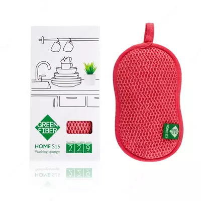 Губка для мытья посуды Green Fiber Home S15, 15.5х9 см (#06104, коралловый)