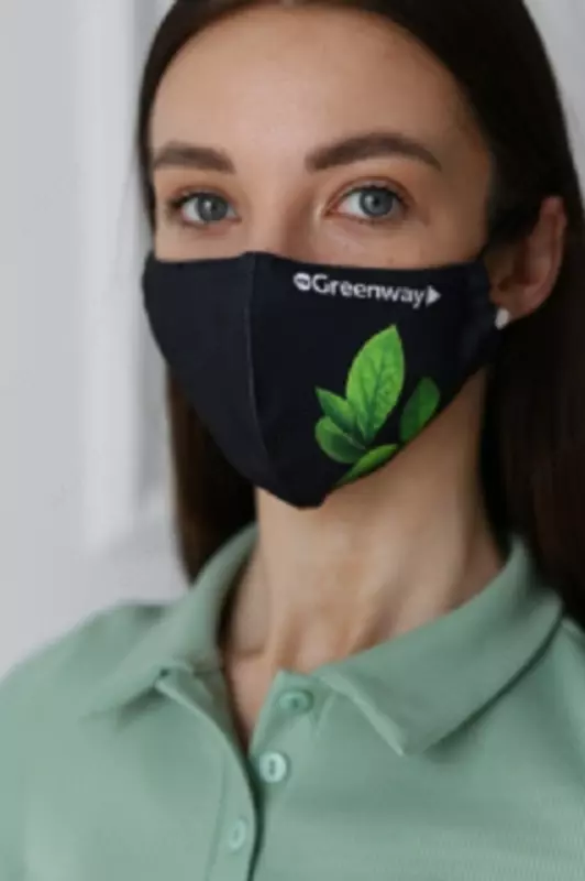   Многоразовая текстильная маска для лица с принтом ЛИСТ  22х13 5 см (#17017)