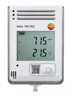 testo 160 IAQ – WiFi-логгер данных с дисплеем и встроенными сенсорами температуры, влажности, CO2 и атмосферного давления