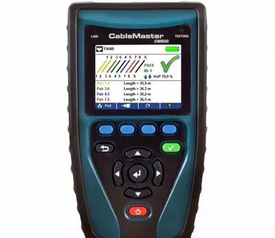 CableMaster 800 — сетевой тестер витой пары RJ45/12/11 и коаксиального кабеля (с определением длины, метод TDR)