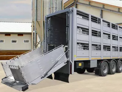 Yirik hayvonlarni tashish uchun polupritsep Tonar-9827 (gidrolift bilan)