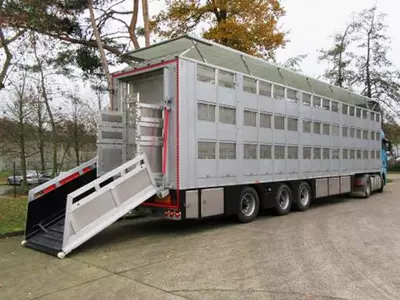 Yirik hayvonlarni tashish uchun polupritsep Tonar-9827 (gidrolift bilan)