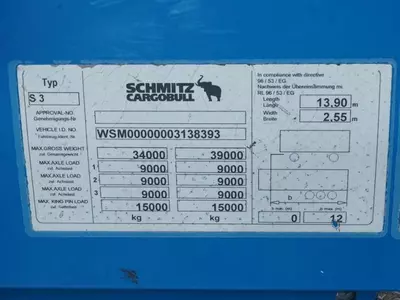 Schmitz Cargobull Firanka yarim tirkamasi Ko‘sh N.A. Paletlar Standart