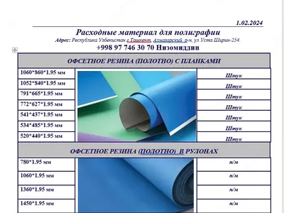 Офсетная резина (полотно) с планками и без планками