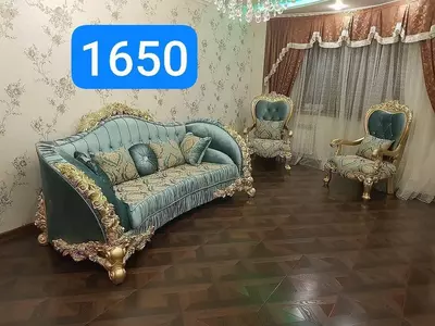 Комплект мягкой мебели в "Итальянском стиле". Модель № 001 (Бирюзовый/Золото)