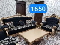 "Italyancha uslubda" yumshoq mebellar to'plami. Model № 008 (qora/oltin)