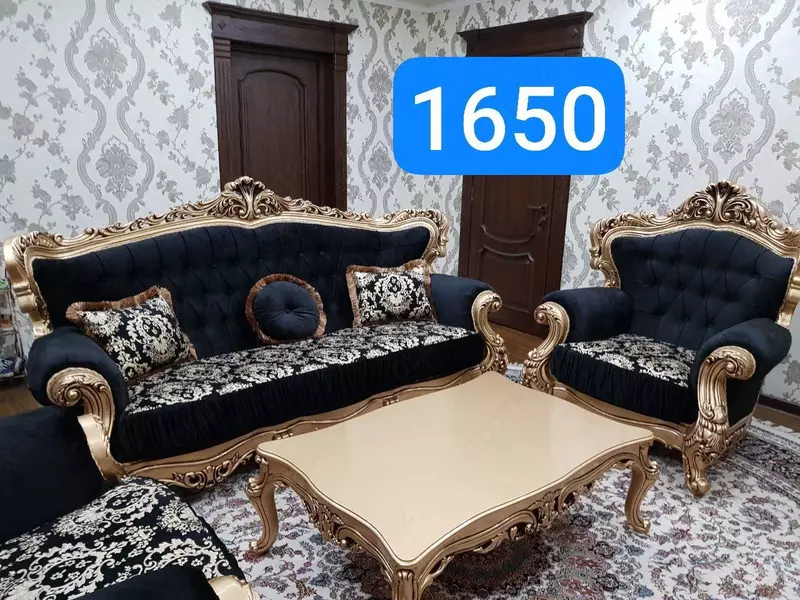 "Italyancha uslubda" yumshoq mebellar to'plami. Model № 008 (qora/oltin)