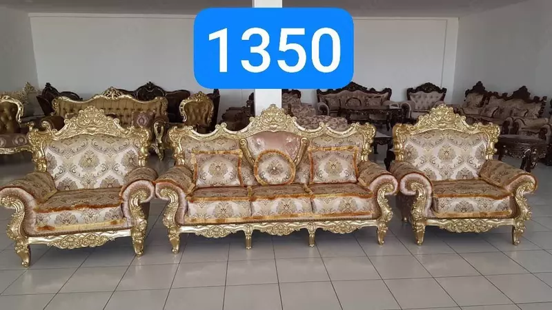 "Italyancha uslubda" yumshoq mebellar to'plami. Model № 013 (Ivuar/Oltin)