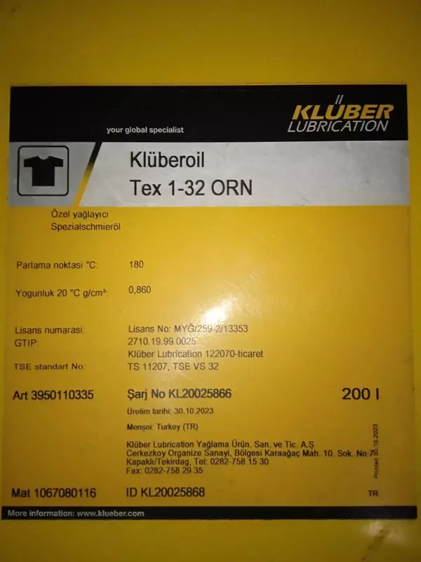 Текстильное масло Kluberoil Tex 1-32 ORN - от {0} сум