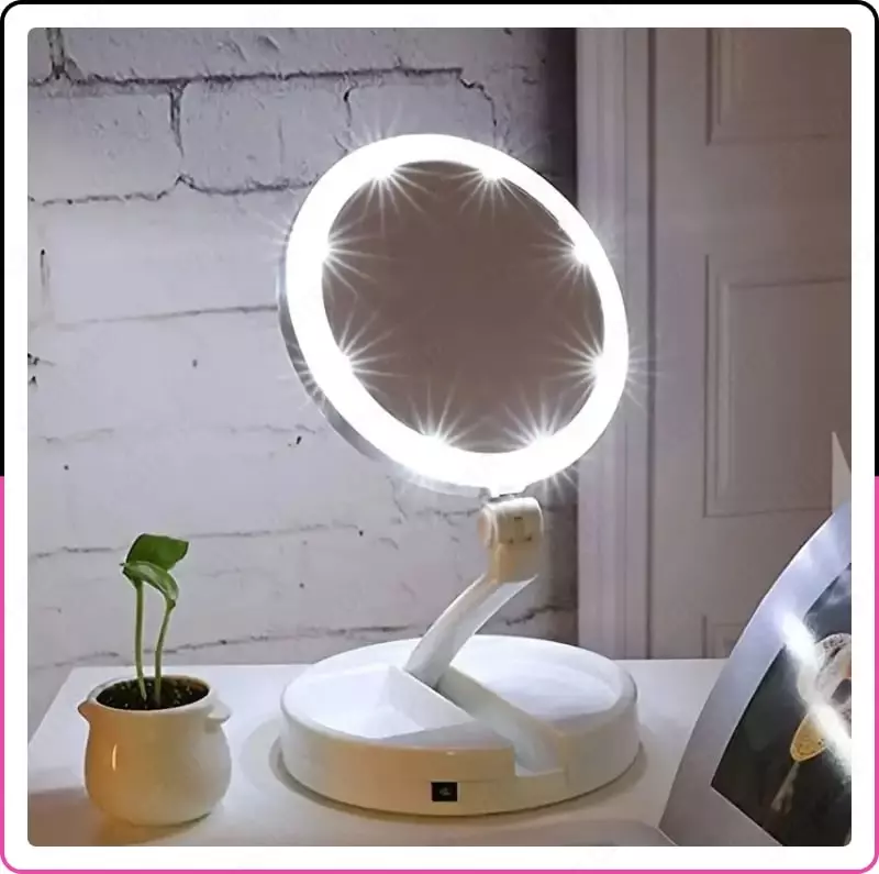 Косметическое Зеркало круглое с подсветкой настольное для макияжа Boxing Day