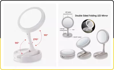 Косметическое Зеркало круглое с подсветкой настольное для макияжа