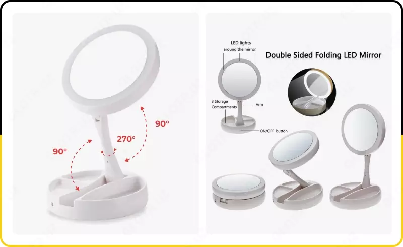 Косметическое Зеркало круглое с подсветкой настольное для макияжа - Зеркало для макияжа