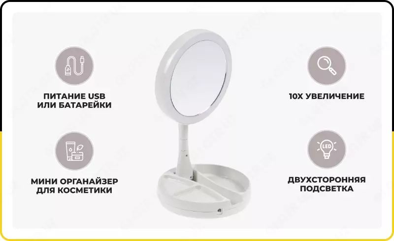 Косметическое Зеркало круглое с подсветкой настольное для макияжа Зеркало для макияжа